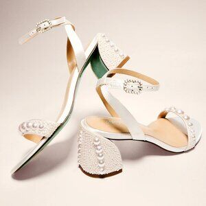 Betsey Johnson Tina Ivory Pearl Block Heel Sandals - Size 5.5